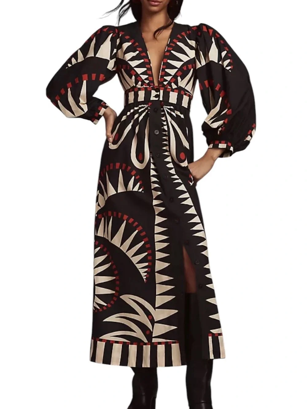 Farm Rio Coconut Grove Puff-Sleeve V-Neck Maxi Dress S - Picture 1 of 7